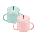 2 Pack Stainless Steel Snack Containers for Toddlers, Removable Silicone Food Catcher with Travel Handle Food Container for Kids On-the-Go, Snack Cups for Toddlers Dishwasher Safe, Green & Pink