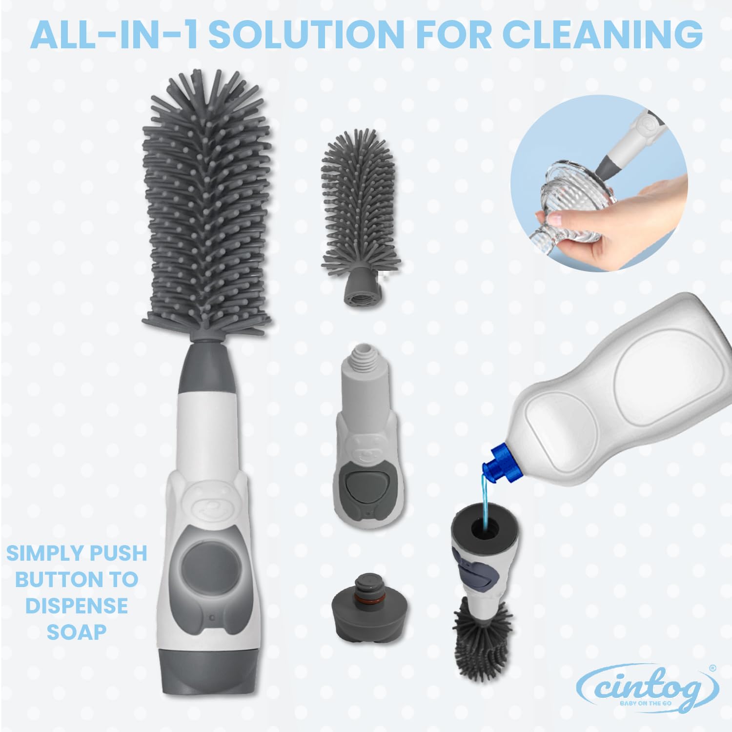 2 Pack Collapsible Baby Bottle Set with Soap Dispensing Brush Kit, 6oz, Push Press Design for Efficient Easy Cleaning for Bottle, Breast Pump, Nipple