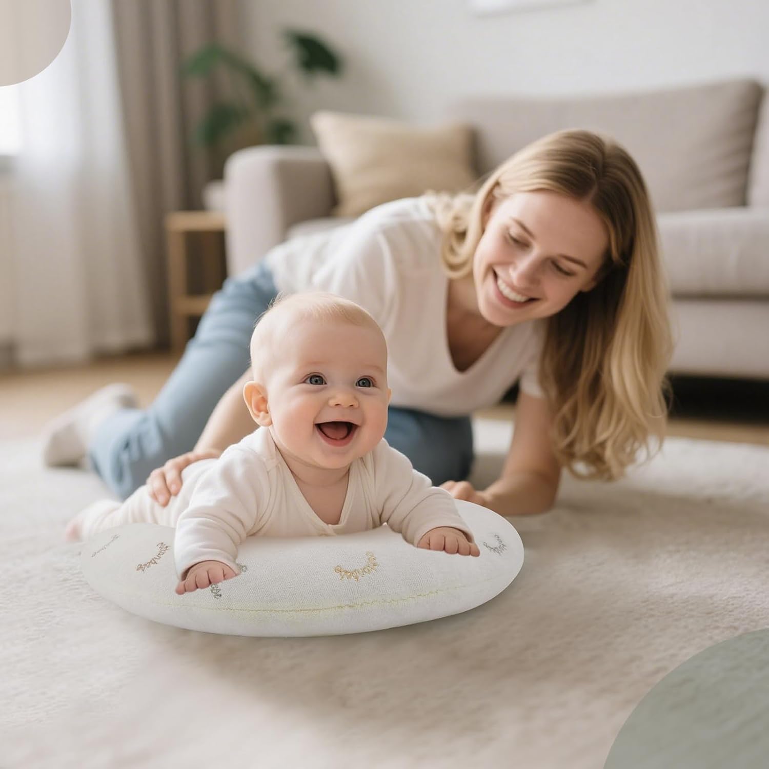 2-in-1 Tummy Time Cushion for Newborns,Soft Cotton Tummy Time Pillow Promotes Development, Ergonomic Design,Ideal Baby Gift