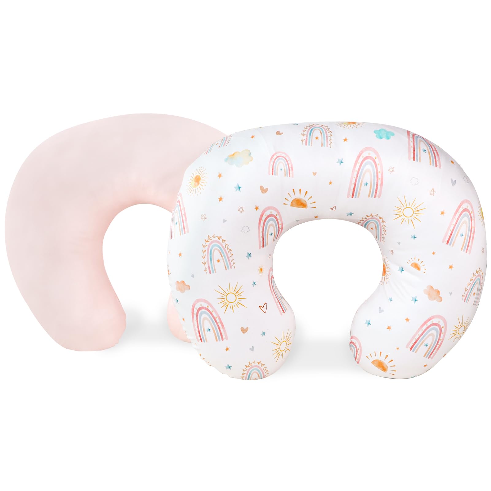 2 Pack Nursing Pillow Covers, Stretchy Removable Breastfeeding Pillow Covers for Baby Girl Newborn, Super Soft Fabric, Only Covers (Pink & Floral)