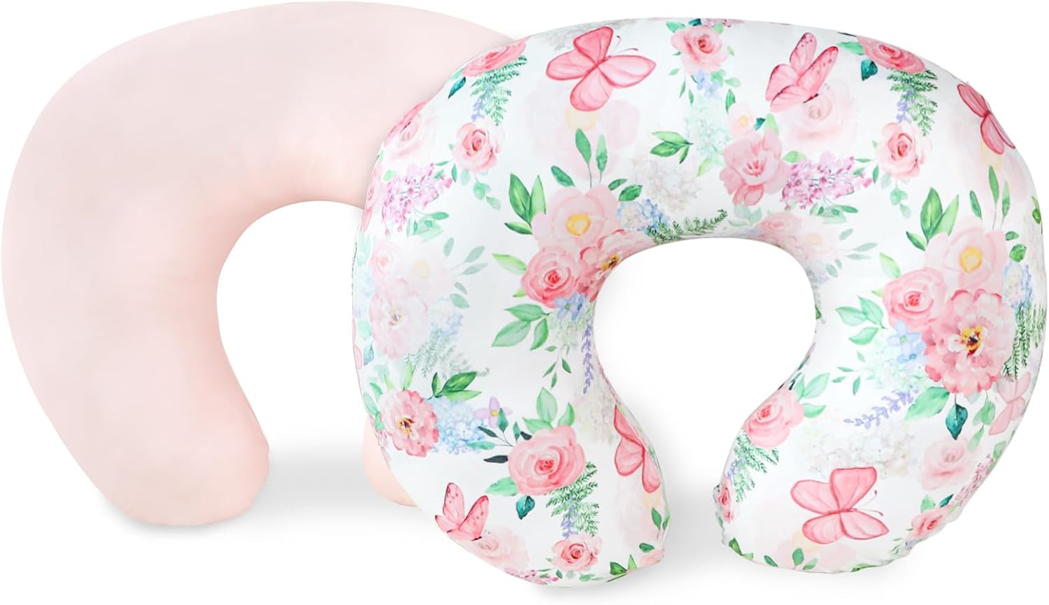 2 Pack Nursing Pillow Covers, Stretchy Removable Breastfeeding Pillow Covers for Baby Girl Newborn, Super Soft Fabric, Only Covers (Pink & Floral)