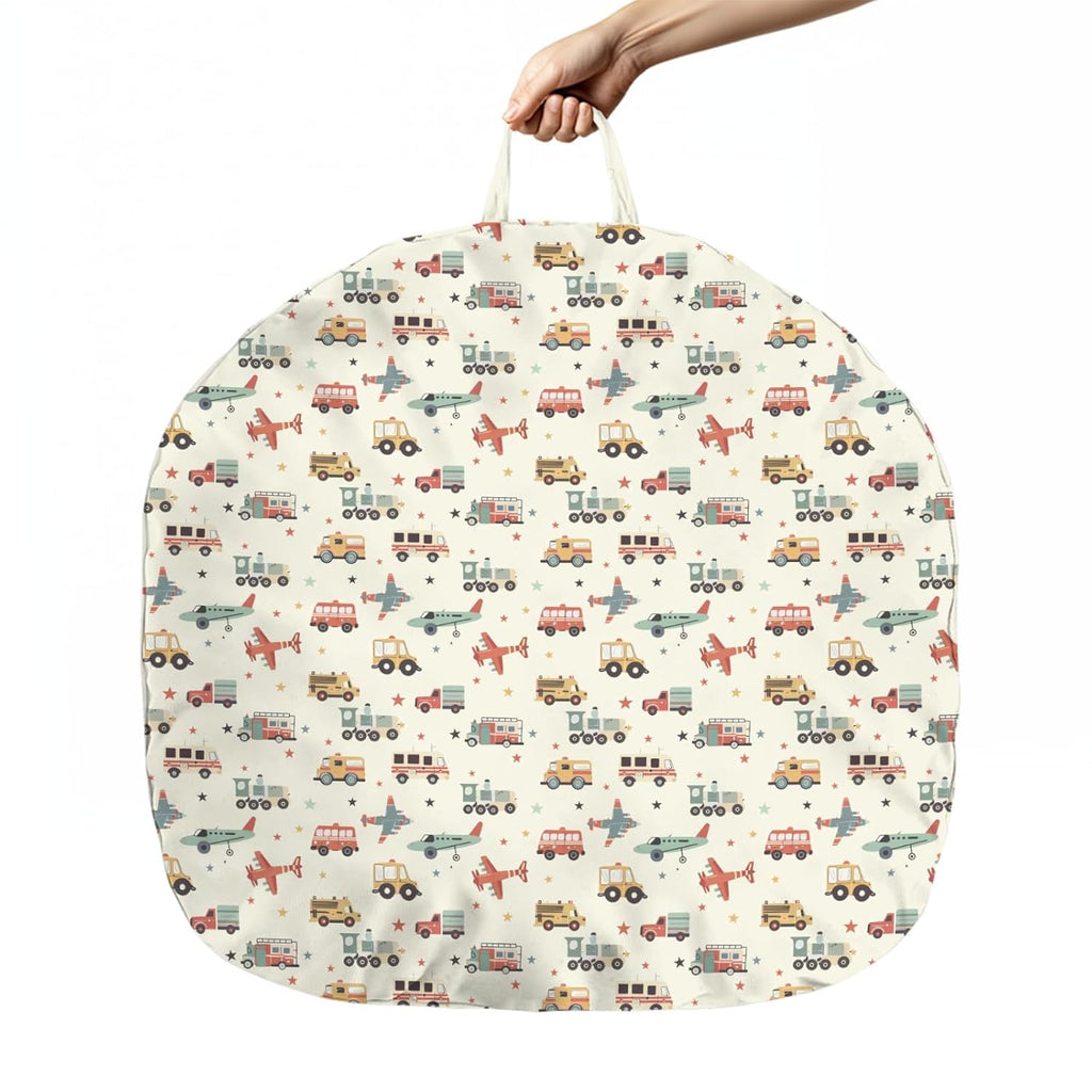 Cartoon Transportation Pattern Baby Lounger Cover, Unisex Plane Car Train Stars Removable Infant Newborn Snug Fit Floorseat Sleeping Lounger Slipcover for Boys Girls Lounger Pillow,Cover Only