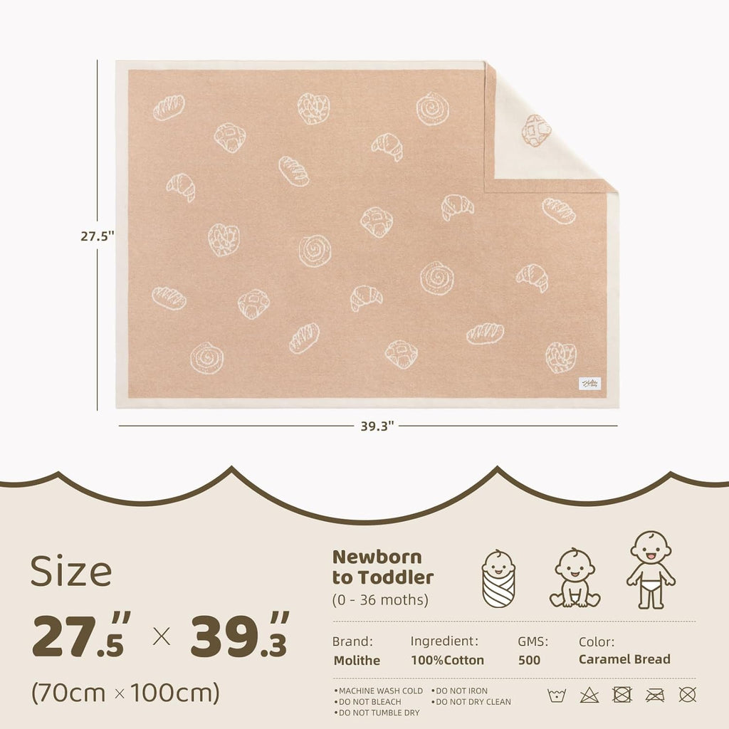 100% Cotton Baby Blanket Ultra Cozy Soft Newborn Swaddle for Boys and Girls, Gentle on Skin, Machine Washable Perfect Registry Essential Caramel Bread