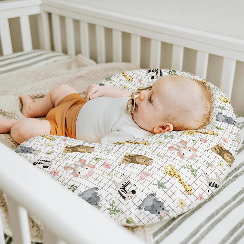 African Safari Animals Baby Nursing Pillow Covers for Boy Girl Elephant Lion Giraffe Hippo Tropical Flower Leaves Nursing Pillowcase for Breastfeeding Pillows Zoo Jungle Soft Stretchy Slipcovers