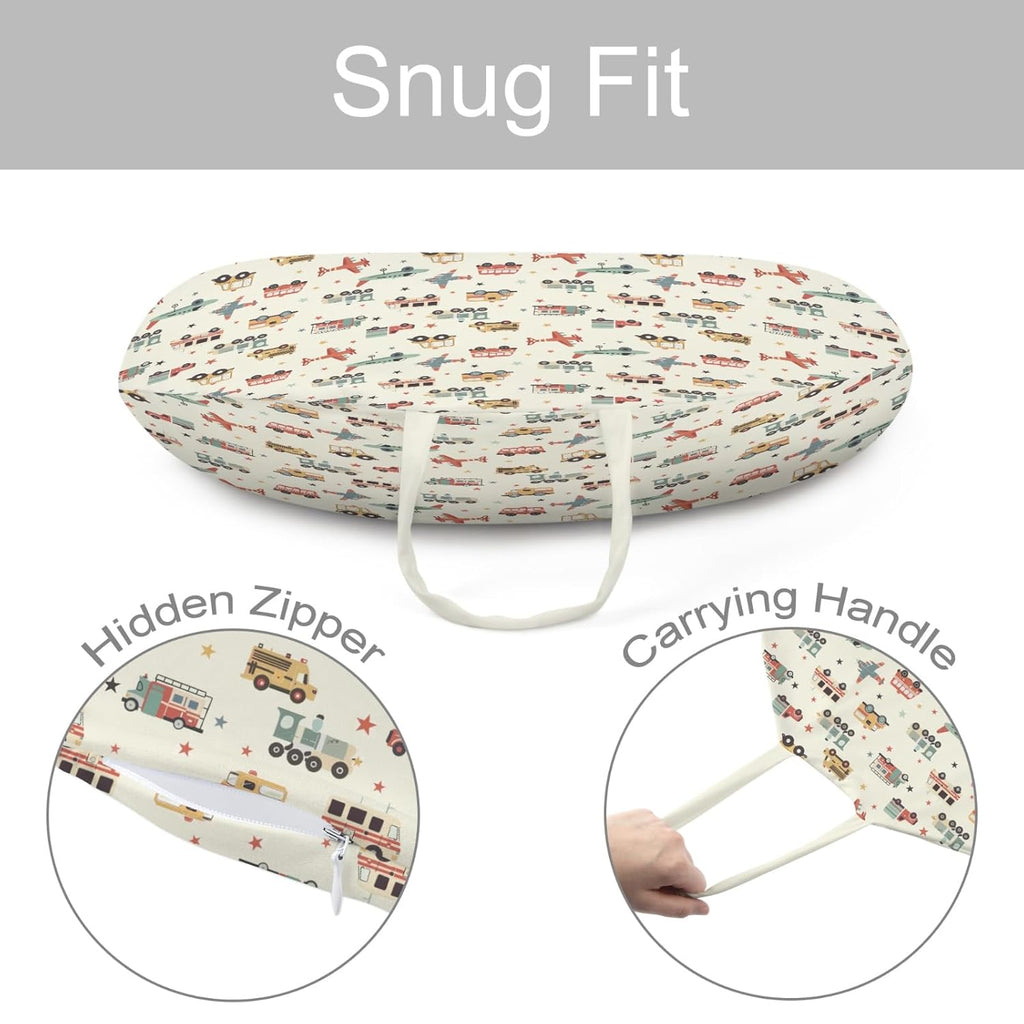 Cartoon Transportation Pattern Baby Lounger Cover, Unisex Plane Car Train Stars Removable Infant Newborn Snug Fit Floorseat Sleeping Lounger Slipcover for Boys Girls Lounger Pillow,Cover Only
