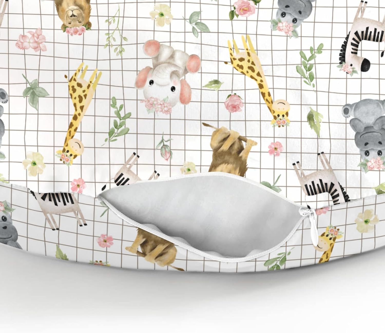 African Safari Animals Baby Nursing Pillow Covers for Boy Girl Elephant Lion Giraffe Hippo Tropical Flower Leaves Nursing Pillowcase for Breastfeeding Pillows Zoo Jungle Soft Stretchy Slipcovers