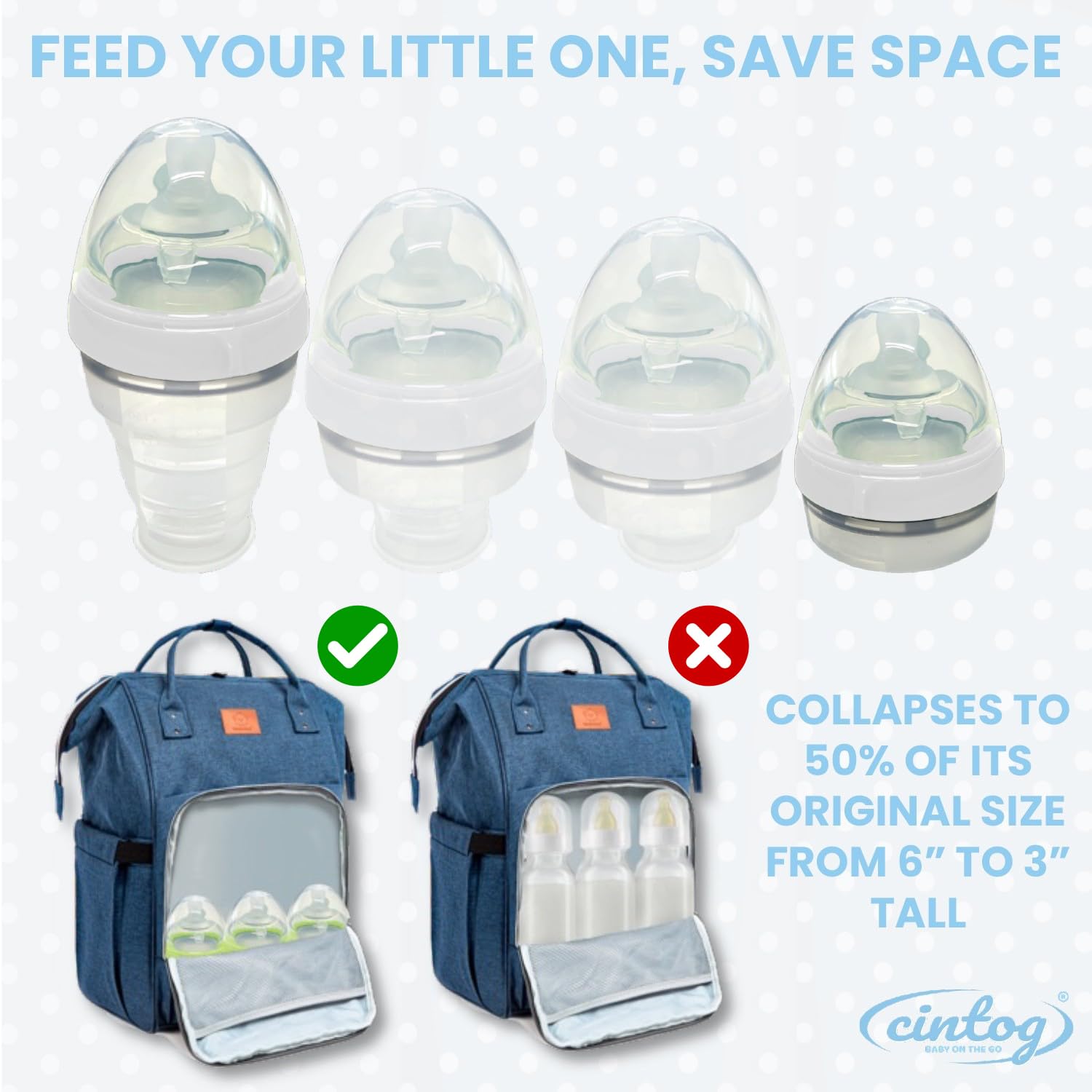 2 Pack Collapsible Baby Bottle Set with Soap Dispensing Brush Kit, 6oz, Push Press Design for Efficient Easy Cleaning for Bottle, Breast Pump, Nipple
