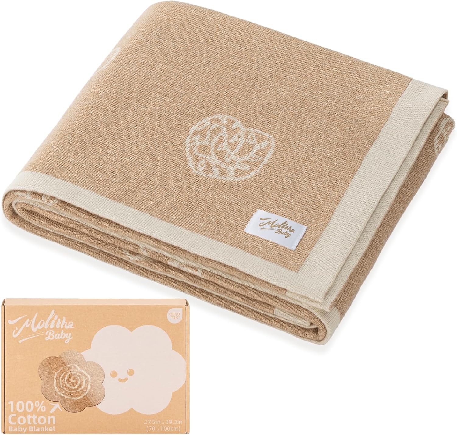 100% Cotton Baby Blanket Ultra Cozy Soft Newborn Swaddle for Boys and Girls, Gentle on Skin, Machine Washable Perfect Registry Essential Caramel Bread