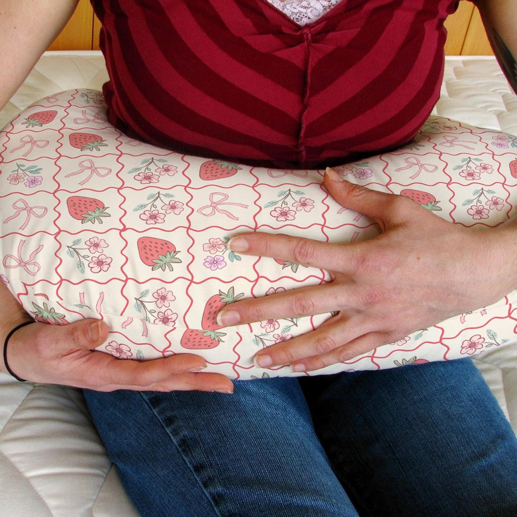 Boho Strawberry Flowers Baby Nursing Pillow Covers for Girl Strawberries Pink Bows Checkerboard Nursing Slipcovers for Breastfeeding Pillows Summer Fruit Soft Stretchy Cover for Newborn Infant
