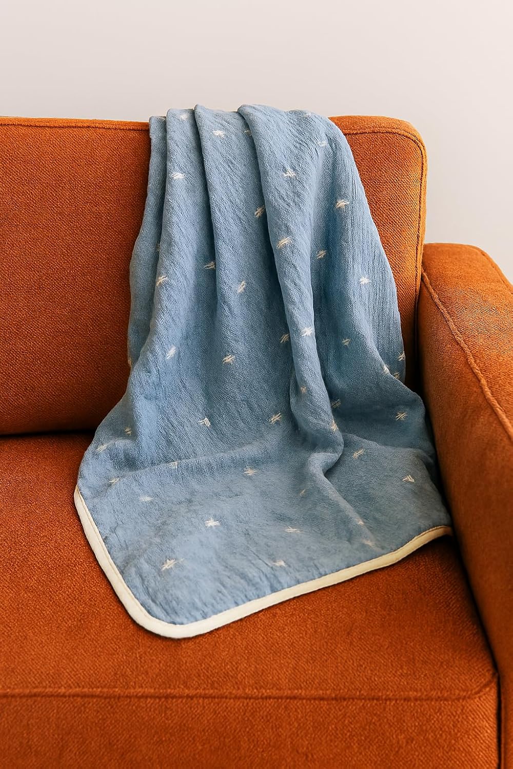 100% Organic Turkish Cotton Baby Blanket – Double Layer Muslin Swaddle & Receiving Blanket – Breathable 42"x34" for Newborn, Infant & Toddler – Machine Washable – Blue