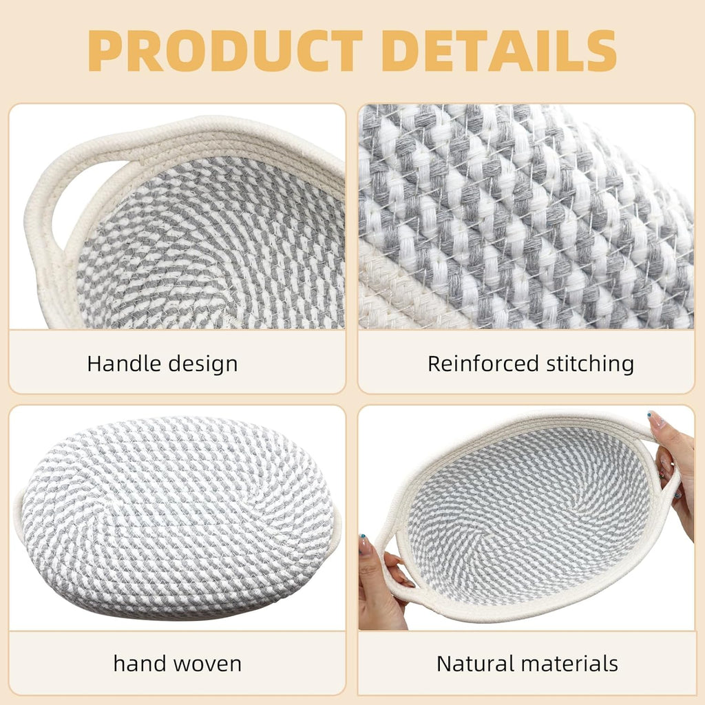 10 Pack Small Woven Basket with Gift Bags and Ribbons, Rectangle Storage Basket Set, Natural Cotton Rope Woven Baskets, Gift Basket for Baby Nursery, Toy Baskets, Bathroom Organization Bin