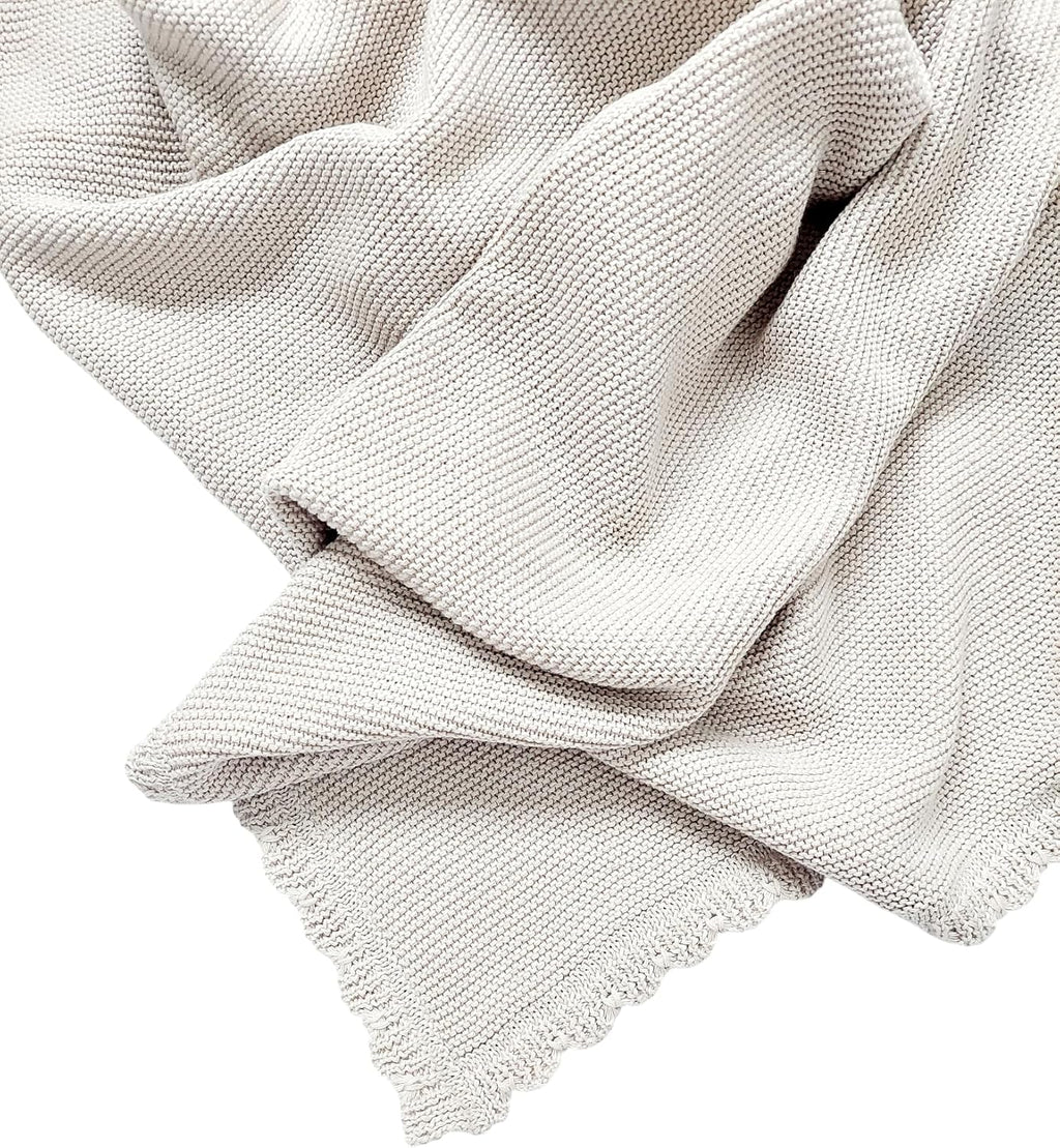 100% Cotton Knit Baby Blanket, Baby Knits, 100cm×60cm, Elegant and Nuetral Very Soft Cotton Blanket, 0-12 Months Baby, Oat.