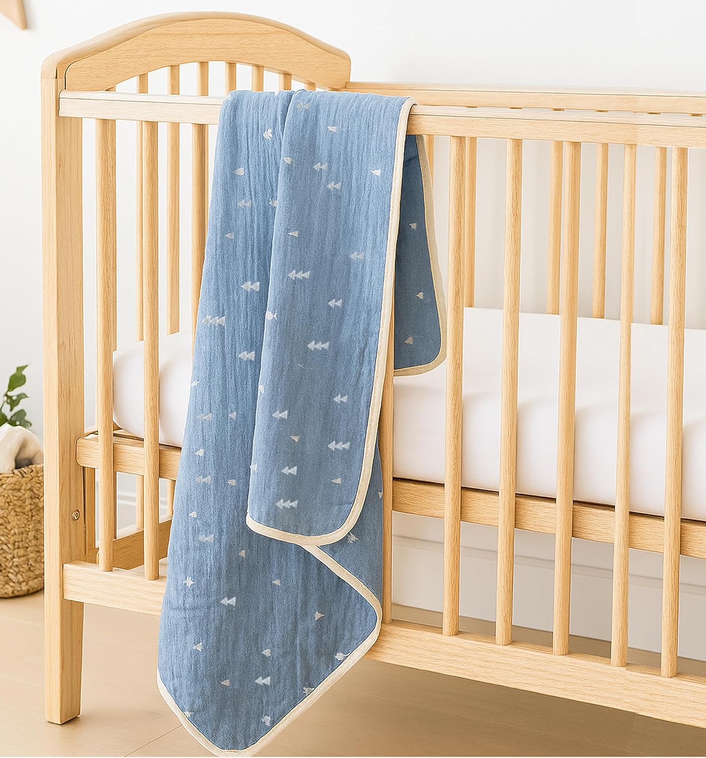 100% Organic Turkish Cotton Baby Blanket – Double Layer Muslin Swaddle & Receiving Blanket – Breathable 42"x34" for Newborn, Infant & Toddler – Machine Washable – Blue