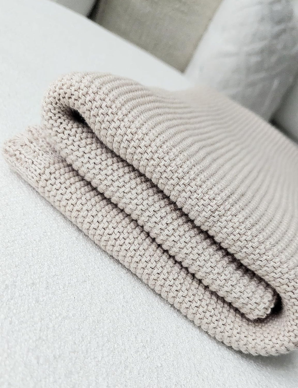 100% Cotton Knit Baby Blanket, Baby Knits, 100cm×60cm, Elegant and Nuetral Very Soft Cotton Blanket, 0-12 Months Baby, Oat.