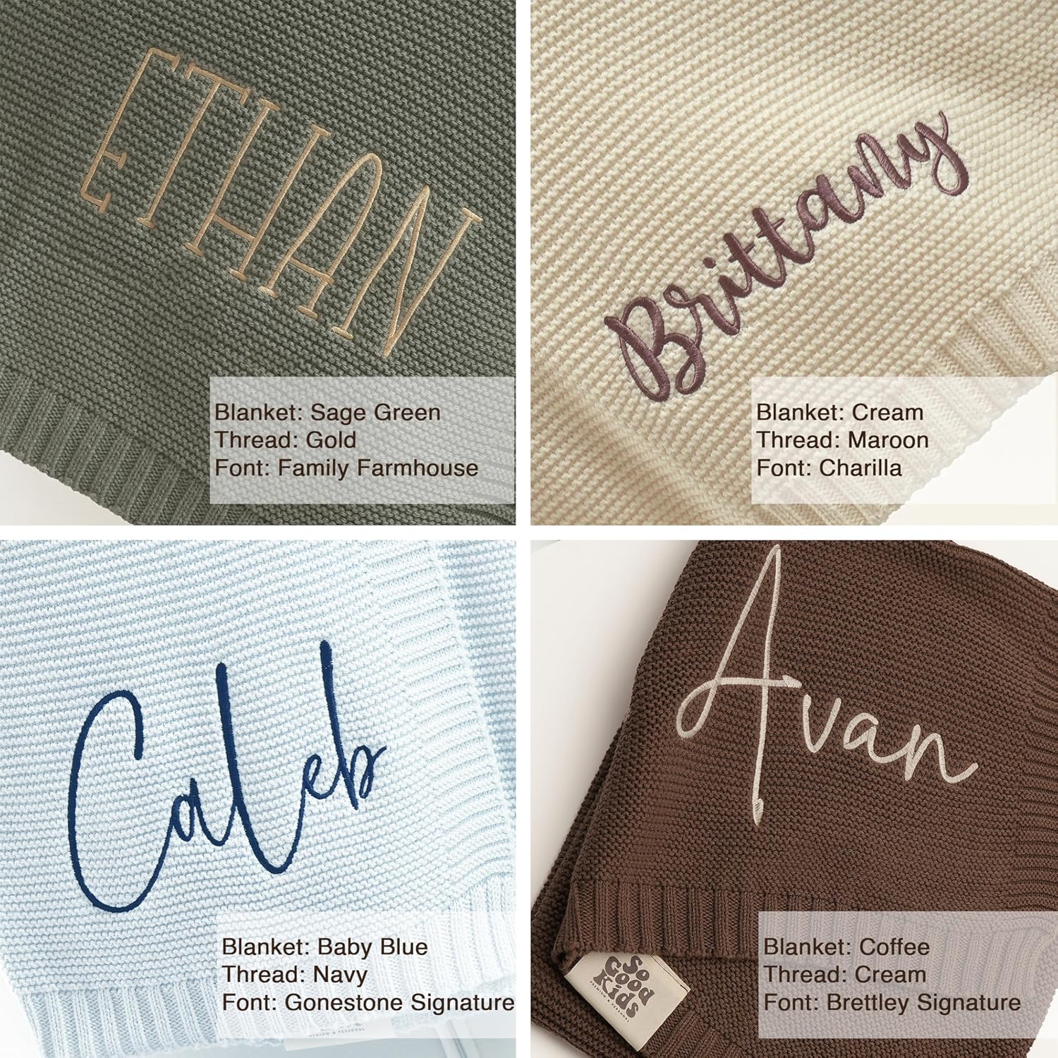 100% Organic Baby Gift Set | Embroidered 100% Cotton Custom Baby Blanket, Rompers and Beanie Set | Personalized Name Baby Shower Gifts